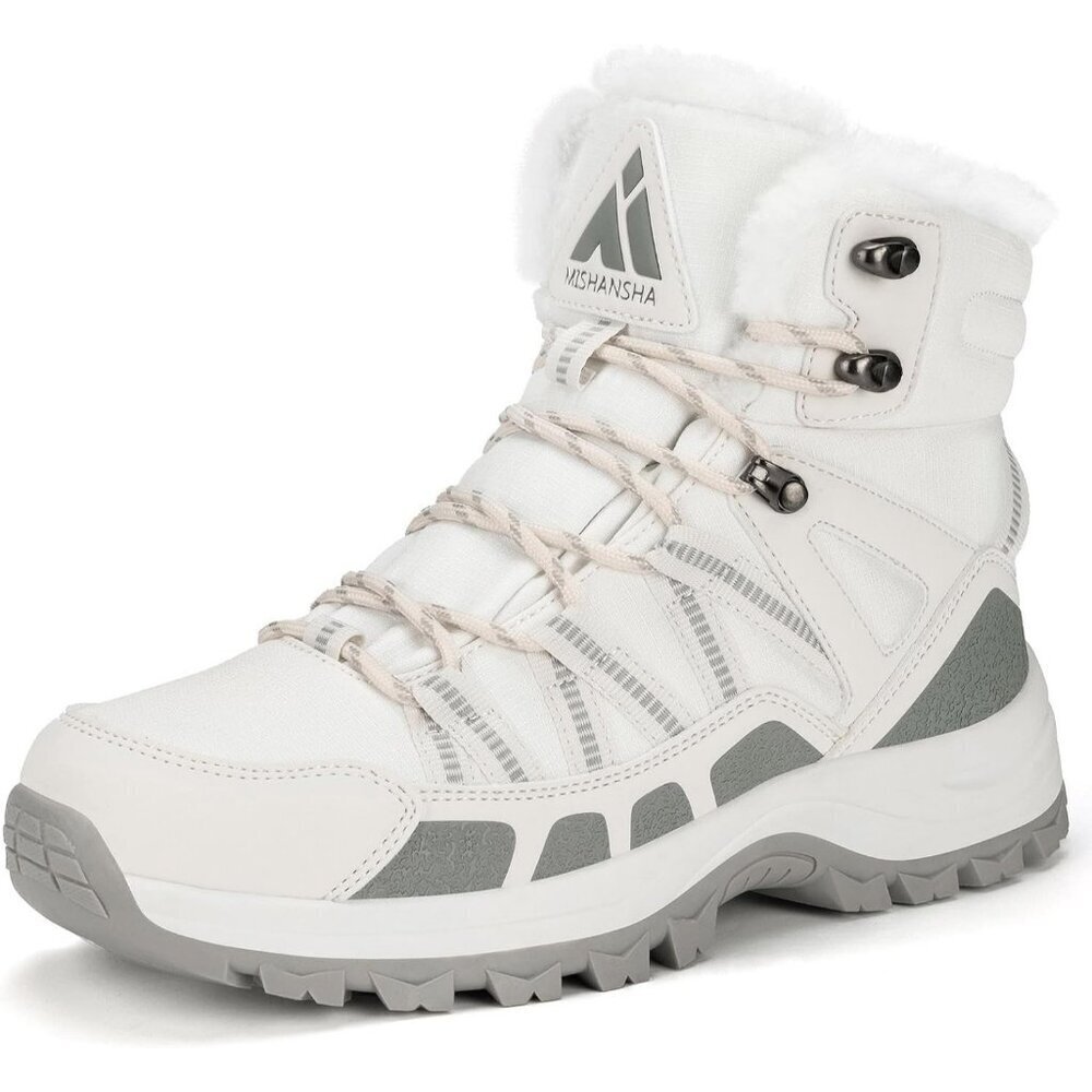Women’s White Waterproof Lace Up Anti-Slip Warm Snow Booties Sneakers